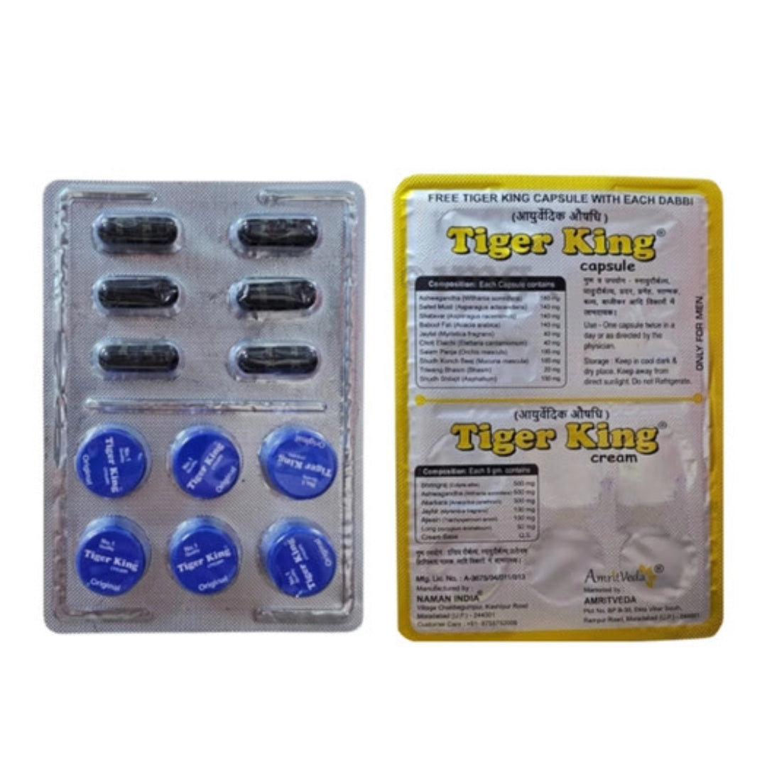 Tiger King Dly Cream for Men, Strip of 6 Small Boxes Cream and 6 Capsule