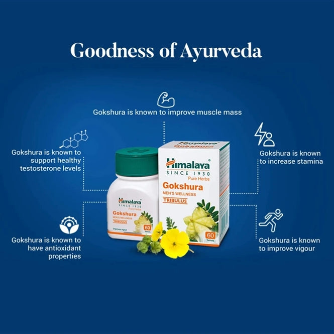 Himalaya Gokshura Ayurvedic Tablets For Men | Supports Stamina And Vigour 60 Tablets